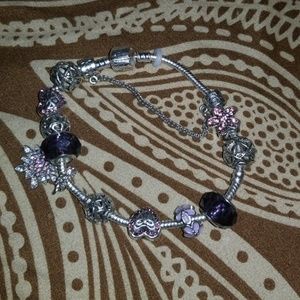 Pandora bracelet w/purple charms (silver plated)